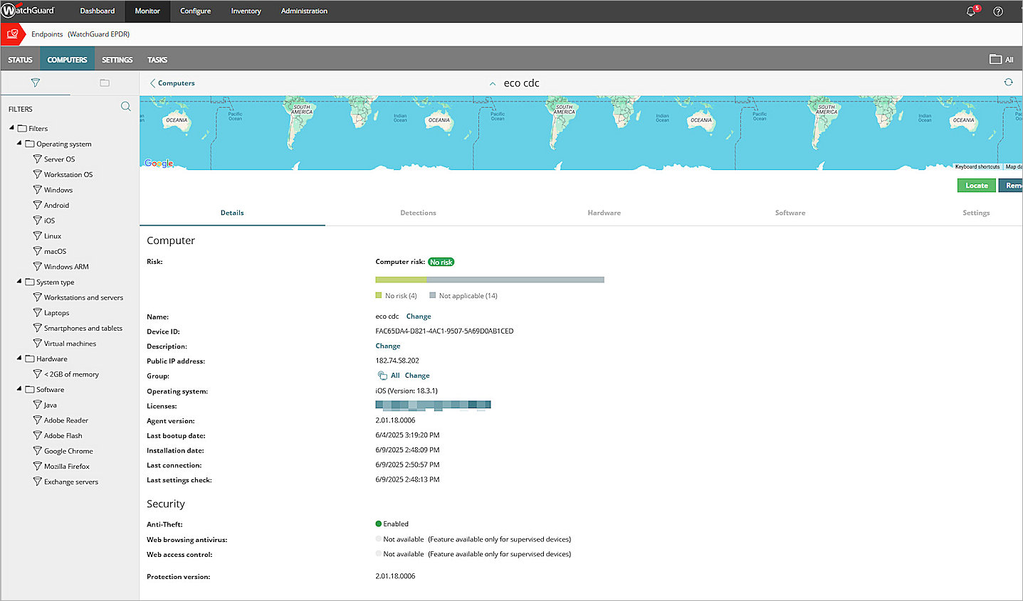 Screenshot of mobile device details in Endpoint Security management UI